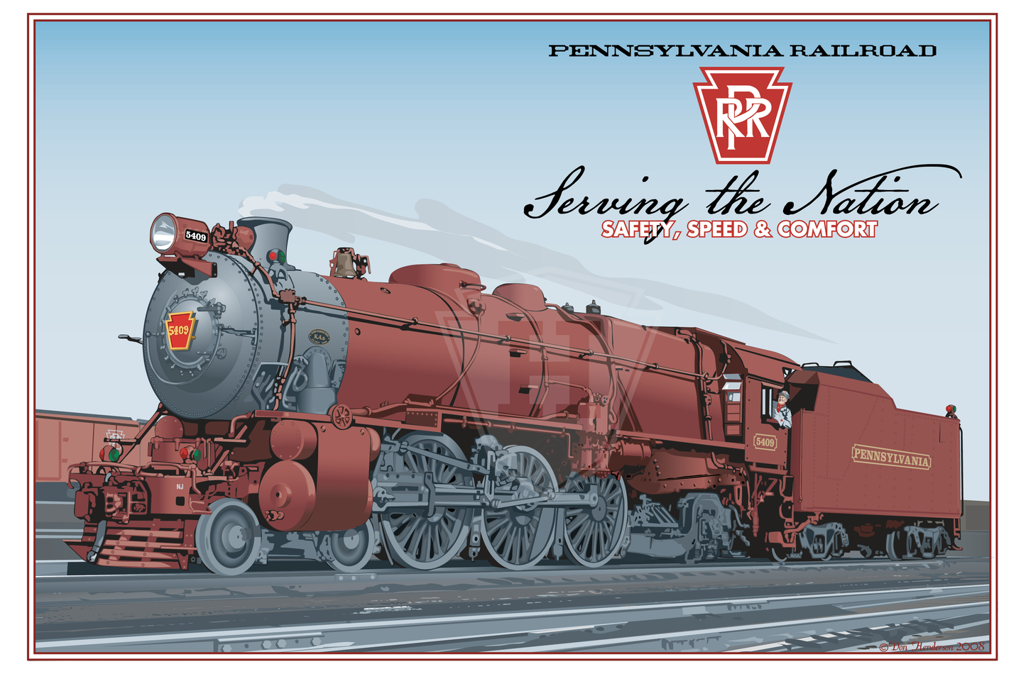 PRR Big Red K4 Pacific Locomotive - 18x12" Print